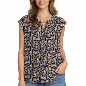 Nine West Printed Blouse XL Business Casual Retro Geometric Top Work Summer